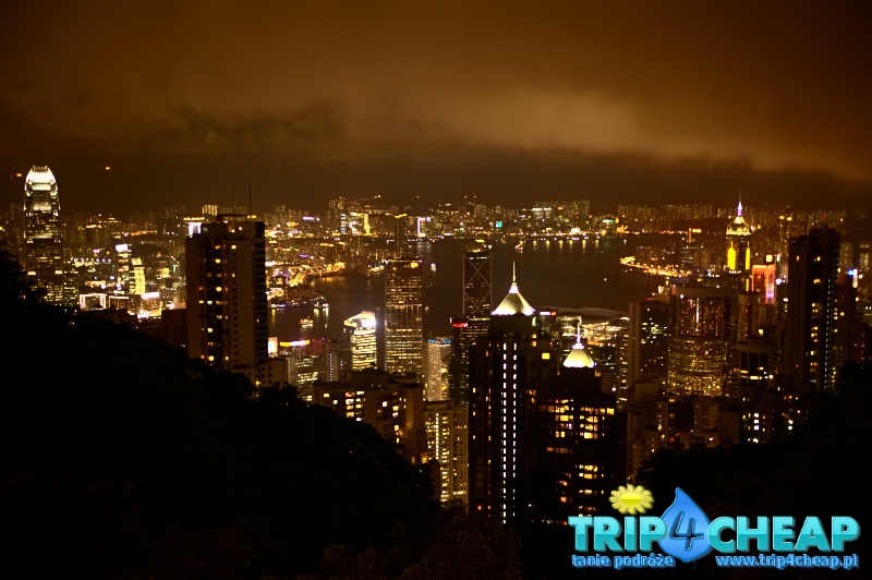 Widok w nocy z Victoria Peak-Hong Kong